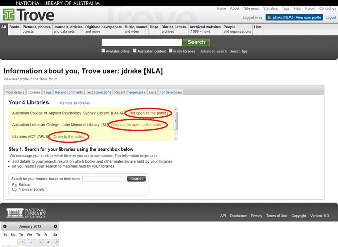 Display in Trove for access conditions of libraries