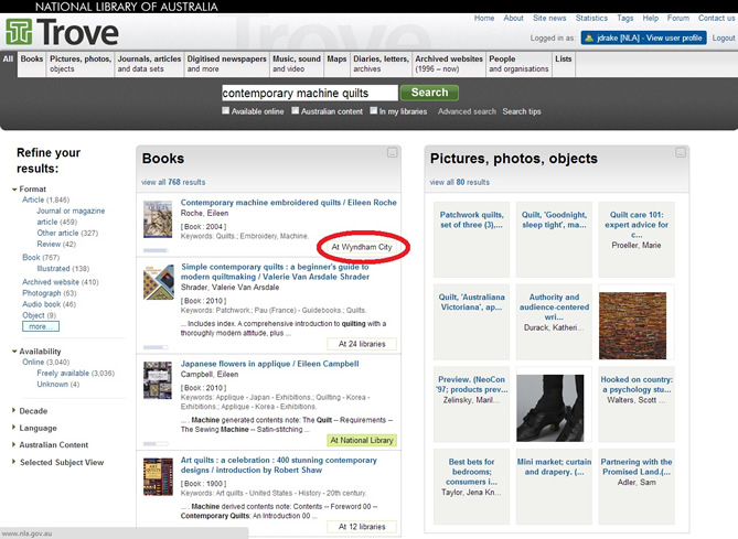 The display on Trove when only a single institution holds an item