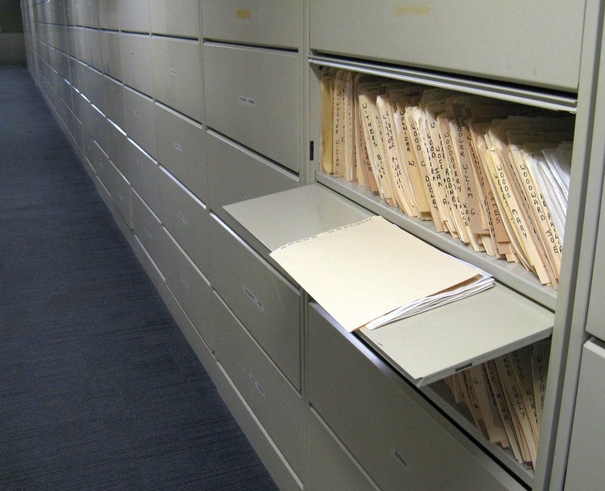 Cabinets containing biographical cuttings files