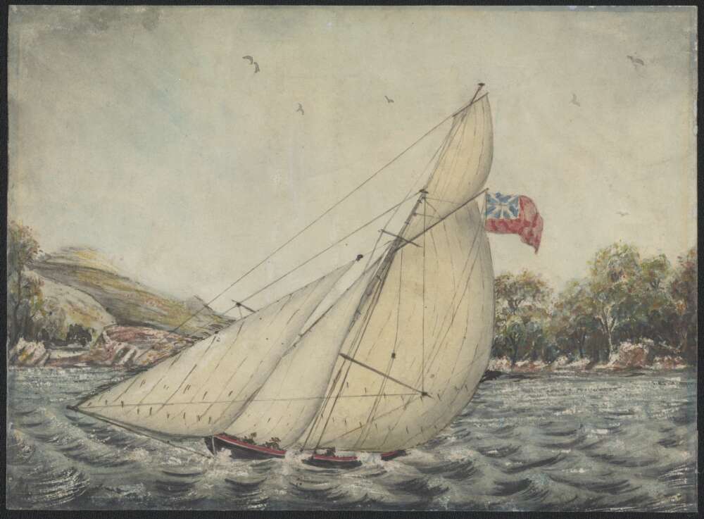 The cutter yacht Susan in a race on the Parramatta River, Sydney, New South Wales, 29th Jan. 1848 