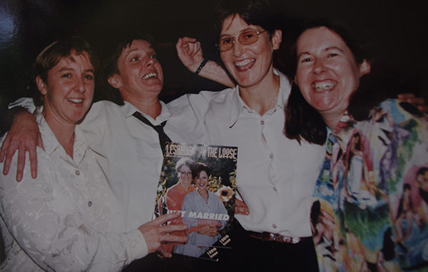 Lesbians on the Loose launches its 100th issue in 1998. Lindy Patterson, Barbara Farrelly, Frances Rand, Christine Rand