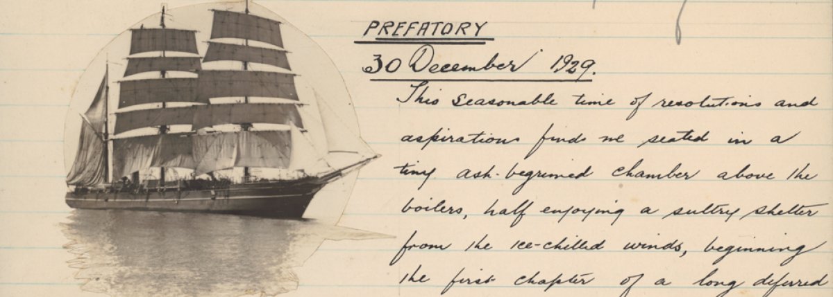 Handwritten diary entry with a photo of a ship