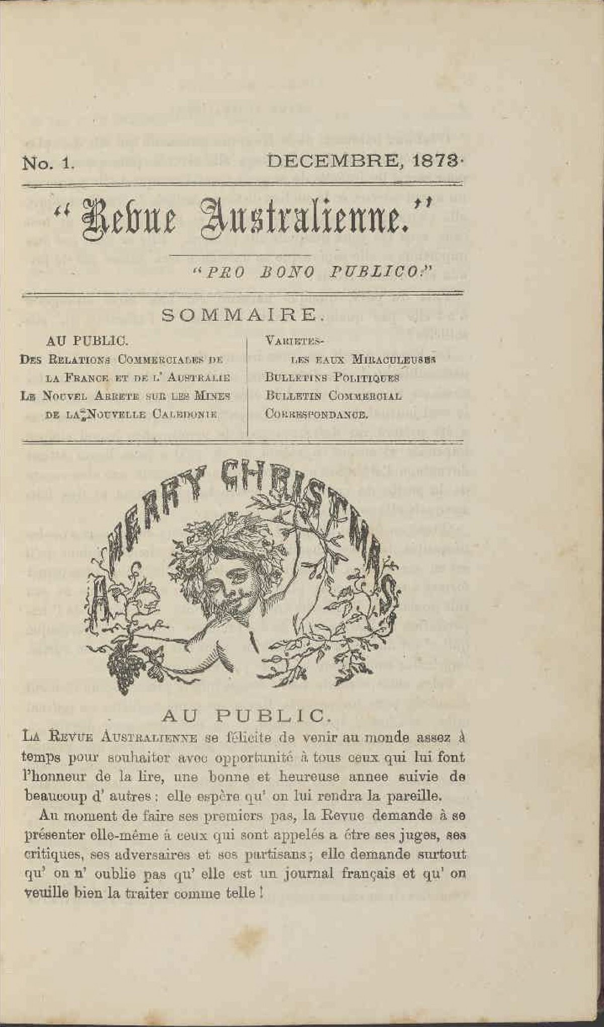 A page from a French newspaper celebrating Christmas in 1878 in Ausralia.