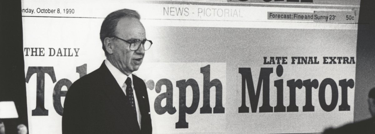Black and white photo of Rupert Murdoch