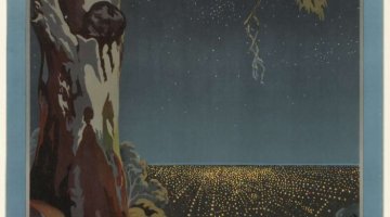 A travel poster featuring the lights of Adelaide from Mount Lofty Ranges, 1930s