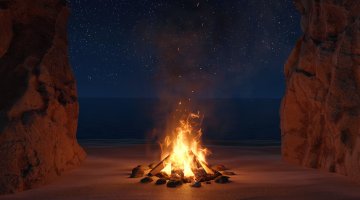 A bonfire set against the night sky