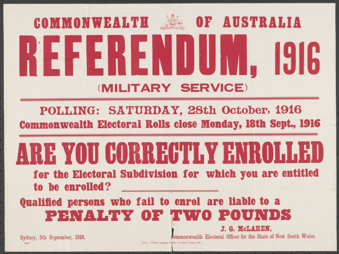 A poster contains information about enrolling for the 1916 referendum