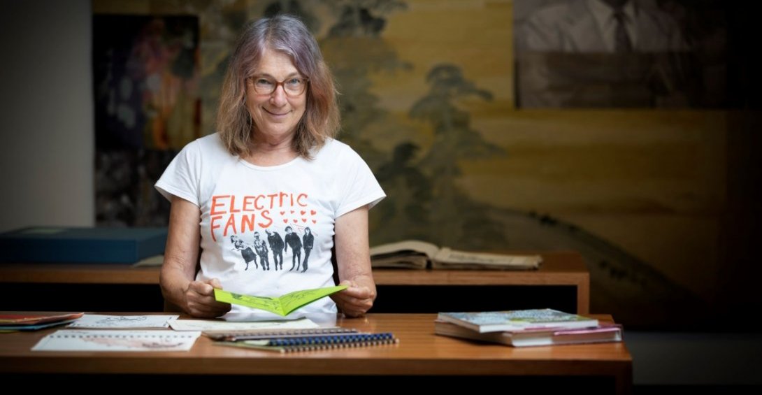 Photo of Professor Vivien Johnson in the National Library Special Collections Reading Room